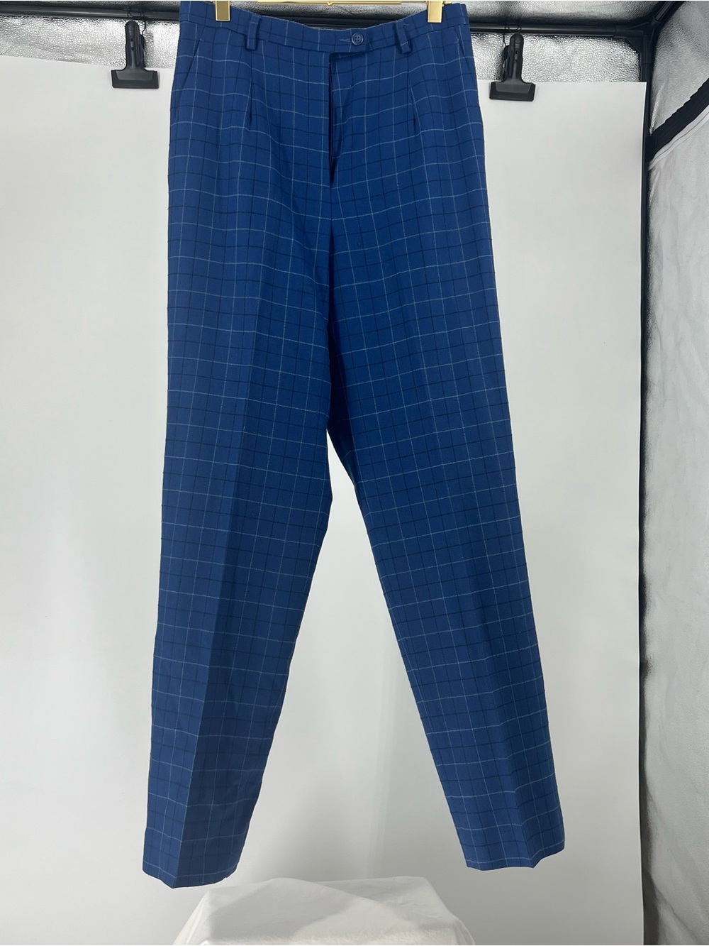 Pendleton Blue Windowpane Flat-Front Pants
